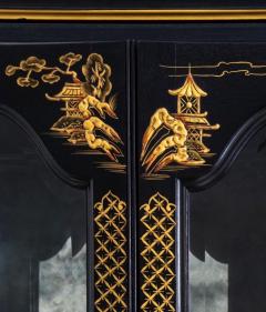 Chinoiserie Display Cabinet Hand Gilt Black Lacquered Wood Vitrine - 3008170