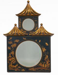 Chinoiserie Ebonized Two Tiered Pagoda Topped Mirror - 4688796