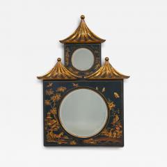 Chinoiserie Ebonized Two Tiered Pagoda Topped Mirror - 4688797