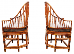 Chinoiserie English Bamboo Cane Pair Armchairs Manner of Brighton Pavilion - 2699632