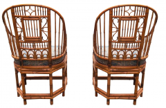 Chinoiserie English Bamboo Cane Pair Armchairs Manner of Brighton Pavilion - 2699633