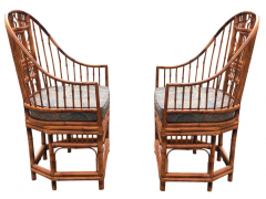 Chinoiserie English Bamboo Cane Pair Armchairs Manner of Brighton Pavilion - 2699634