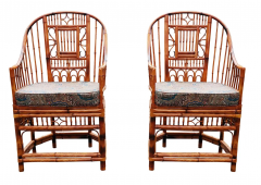 Chinoiserie English Bamboo Cane Pair Armchairs Manner of Brighton Pavilion - 2699637