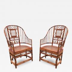 Chinoiserie English Bamboo Cane Pair Armchairs Manner of Brighton Pavilion - 2701951