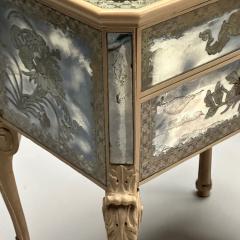 Chinoiserie Mid Century Modern Mirrored Nightstands Distressed Painted Wood - 3704244