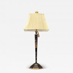 Chinoiserie Painted Wood Gilt Ebonized Table Lamps USA 1970s - 4310031
