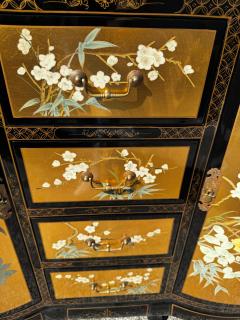 Chinoiserie Style Black Lacquer w Gold Accent Painted Buffet Cabinet - 4489119