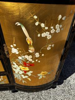 Chinoiserie Style Black Lacquer w Gold Accent Painted Buffet Cabinet - 4489120
