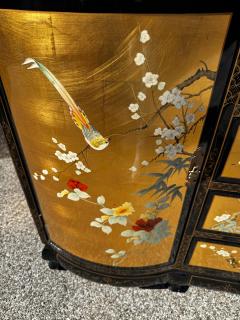 Chinoiserie Style Black Lacquer w Gold Accent Painted Buffet Cabinet - 4489121