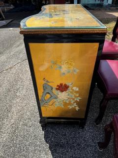Chinoiserie Style Black Lacquer w Gold Accent Painted Buffet Cabinet - 4489122