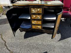 Chinoiserie Style Black Lacquer w Gold Accent Painted Buffet Cabinet - 4489126
