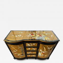 Chinoiserie Style Black Lacquer w Gold Accent Painted Buffet Cabinet - 4491050