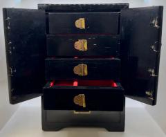 Chinoiserie Style Black Lacquered Jewlery Chest or Cabinet - 3563600