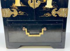 Chinoiserie Style Black Lacquered Jewlery Chest or Cabinet - 3779976