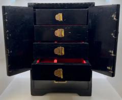 Chinoiserie Style Black Lacquered Jewlery Chest or Cabinet - 3779984