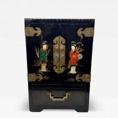 Chinoiserie Style Black Lacquered Jewlery Chest or Cabinet - 3782082