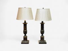 Chinoiserie Style Ebonized Wood Gilt Table Lamps USA 1960s - 4149423