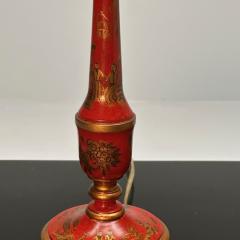 Chinoiserie Table Desk Lamps Red Jappanned Wood Giltwood 1940s - 3445342