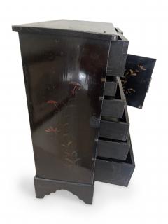 Chinses Black Lacquered Miniature Jewelry Cabinet - 4661727