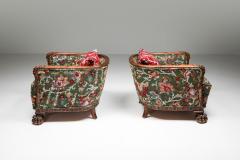 Chippendale Style Armchairs with Claw Feet Pierre Frey Jacquard 1900s - 1931248