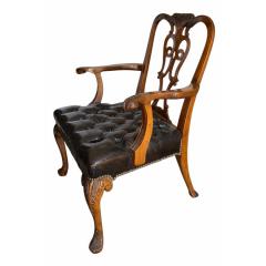 Chippendale Style Carved Mahogany Tufted Leather Desk or Side Armchair - 4541933