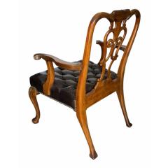 Chippendale Style Carved Mahogany Tufted Leather Desk or Side Armchair - 4541934
