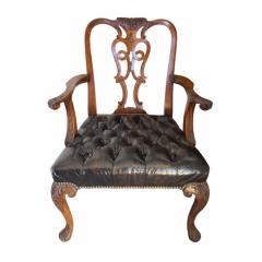 Chippendale Style Carved Mahogany Tufted Leather Desk or Side Armchair - 4541935