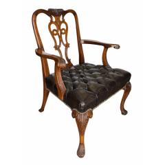 Chippendale Style Carved Mahogany Tufted Leather Desk or Side Armchair - 4541937
