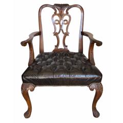 Chippendale Style Carved Mahogany Tufted Leather Desk or Side Armchair - 4541939