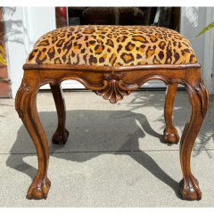Chippendale Style Mahogany Cheetah Velvet Bench Stool Ottoman - 4117827