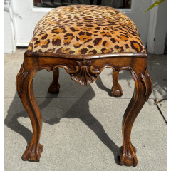 Chippendale Style Mahogany Cheetah Velvet Bench Stool Ottoman - 4117829