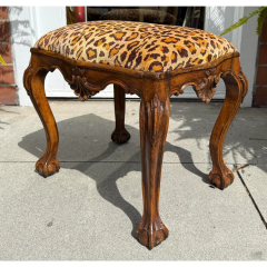 Chippendale Style Mahogany Cheetah Velvet Bench Stool Ottoman - 4117830