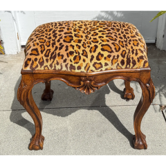 Chippendale Style Mahogany Cheetah Velvet Bench Stool Ottoman - 4117831
