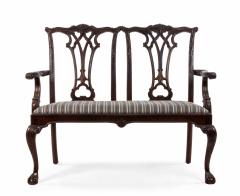 Chippendale Style Mahogany Loveseat with Striped Upholstery - 1418161