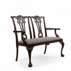 Chippendale Style Mahogany Loveseat with Striped Upholstery - 1418162