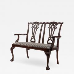 Chippendale Style Mahogany Loveseat with Striped Upholstery - 1420485