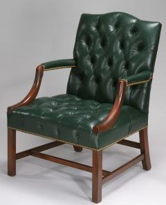 Chippendale Style Mahogany Tufted Open Armchair with Brass Nail Trim - 2989217