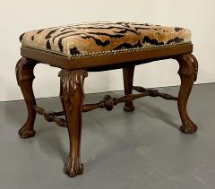 Chippindale Style Leopard Upholstered Foot Stool Bench Claw Feet Cabriole Legs - 2507873