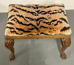 Chippindale Style Leopard Upholstered Foot Stool Bench Claw Feet Cabriole Legs - 2507875
