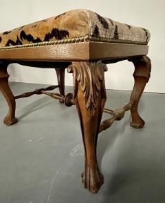 Chippindale Style Leopard Upholstered Foot Stool Bench Claw Feet Cabriole Legs - 2507878