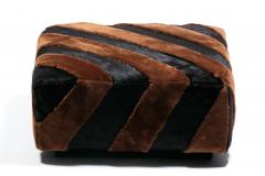 Chocolate Shearling Black Cowhide Zig Zag Ottoman by Interior Motives - 4455312