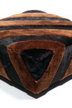 Chocolate Shearling Black Cowhide Zig Zag Ottoman by Interior Motives - 4455318