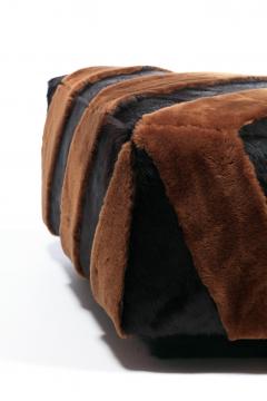 Chocolate Shearling Black Cowhide Zig Zag Ottoman by Interior Motives - 4455320