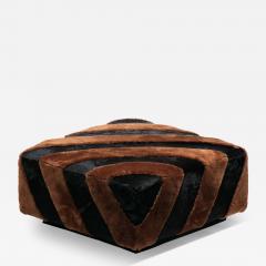 Chocolate Shearling Black Cowhide Zig Zag Ottoman by Interior Motives - 4455352
