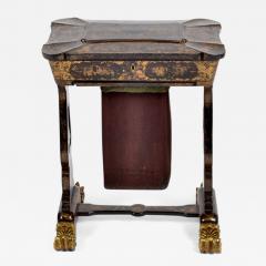 Chonoiserie Ebonized and Gilt Lacquered Sewing Work Table Mid 19th C  - 156135