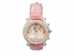 Chopard Happy Sport Pink Diamond 40mm Ladies 18K Gold Watch With Pouch Papers - 3643478