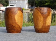 Chris Lehrecke Pair Vintage Turned Solid Teak Drum Side Tables or Stools Studio Made - 4317361