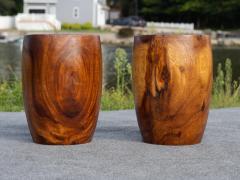 Chris Lehrecke Pair Vintage Turned Solid Teak Drum Side Tables or Stools Studio Made - 4317362