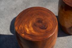 Chris Lehrecke Pair Vintage Turned Solid Teak Drum Side Tables or Stools Studio Made - 4317371