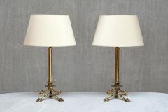 Christian Gottlieb Vilhelm Bissen Pair of Vilhelm Bissen Attributed Brass Lamps with Lion s Paw Feet Denmark - 4618556